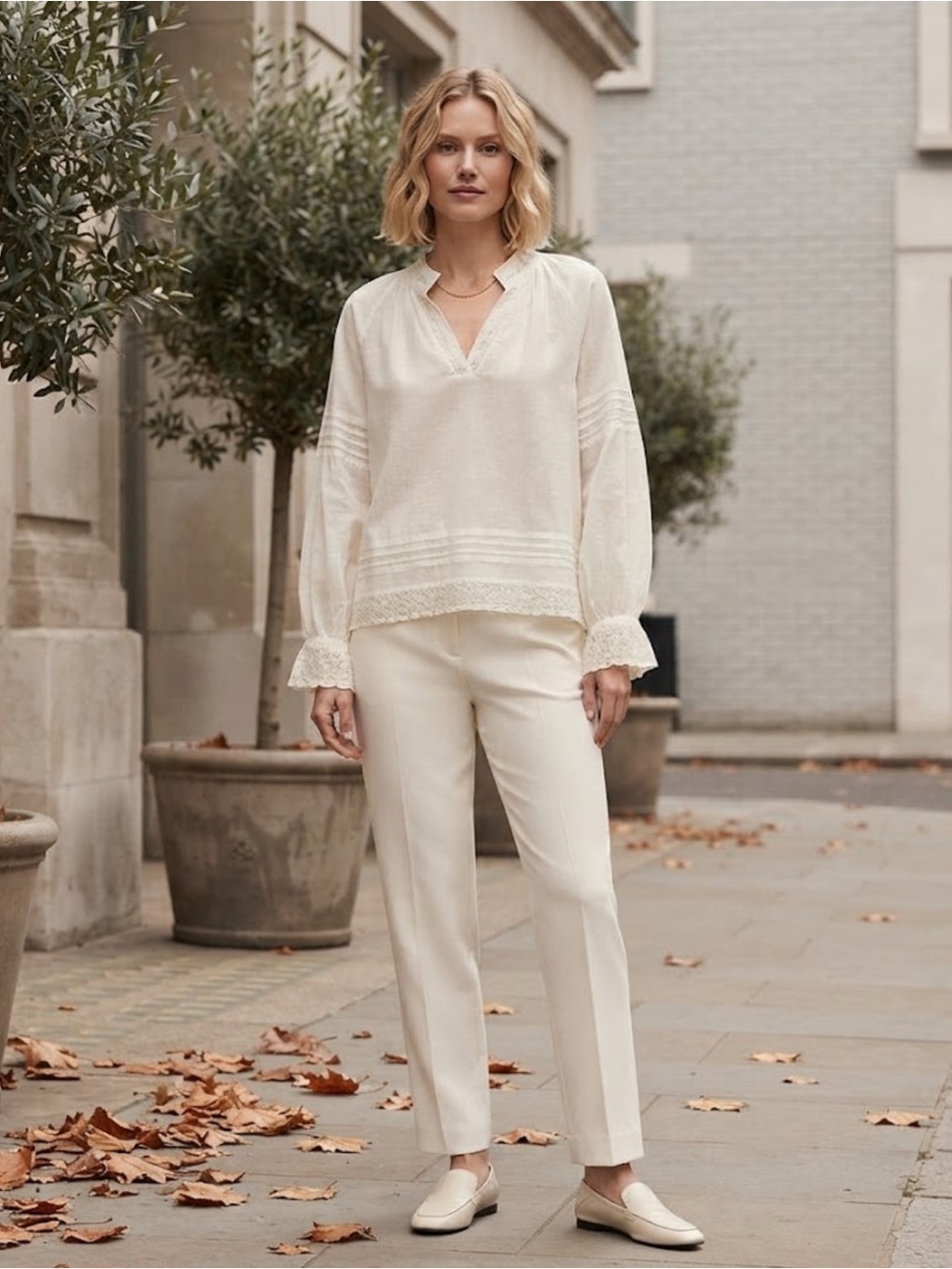 Sea New York Cream Lace Pintuck Bishop Sleeve Top 2